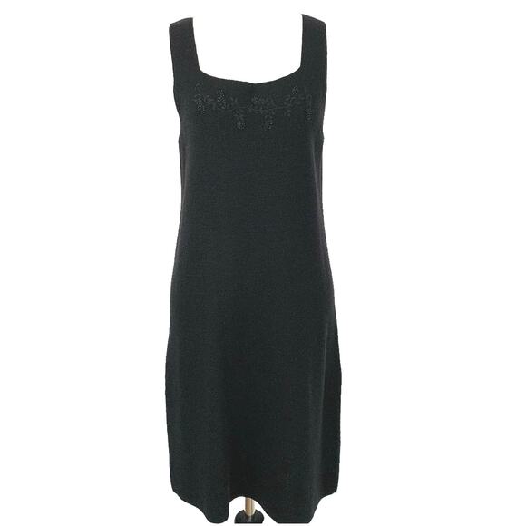 DKNY Women Vintage Wool Black Sleeveless Beaded Sweater Dress Whimsigoth Small - Picture 6 of 8